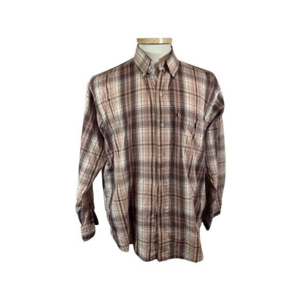Vintage Ralph Lauren Polo Sport large brown plaid shirt made in USA.